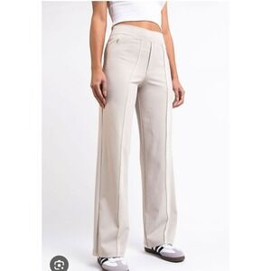 Madlady Holly‎ 02 High Active Flex Straight Pants Beige Small Tall Pockets NWT